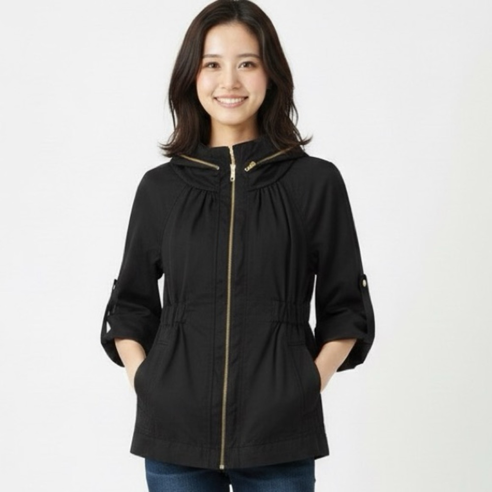 FRENCH CONNECTION Jacket Black Hood Zipper Size 6
